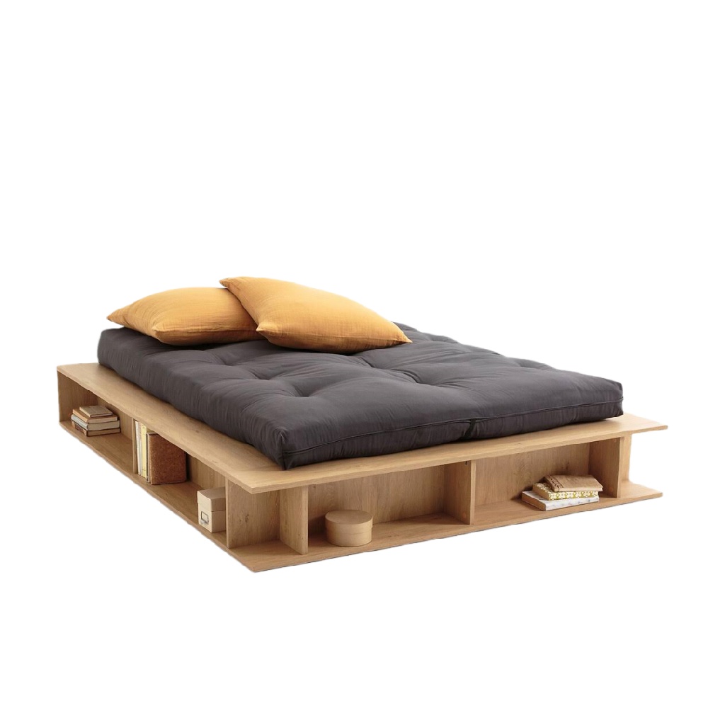 Lit plateforme en bois avec rangements intégrés — Design japonais minimaliste