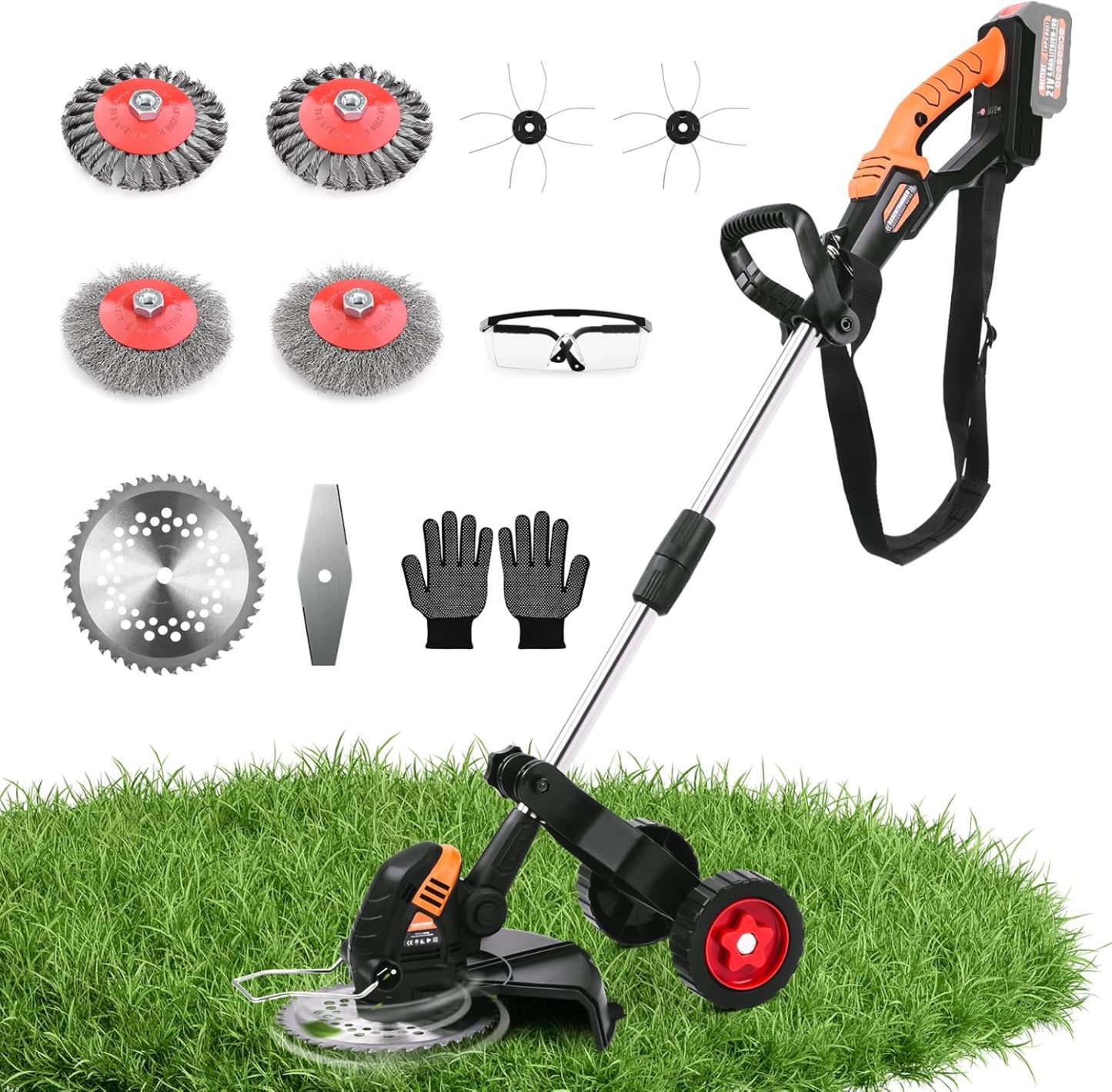 1200W Akku Rasentrimmer Kompatibel mit Makita-Akkus, 5-IN-1 Bürstenloser Elektrische Motorsense mit 3-Stufen-Geschwindigkeitsregelung, Freischneider Akku mit 5 Klingentypen und Unkrautbürste