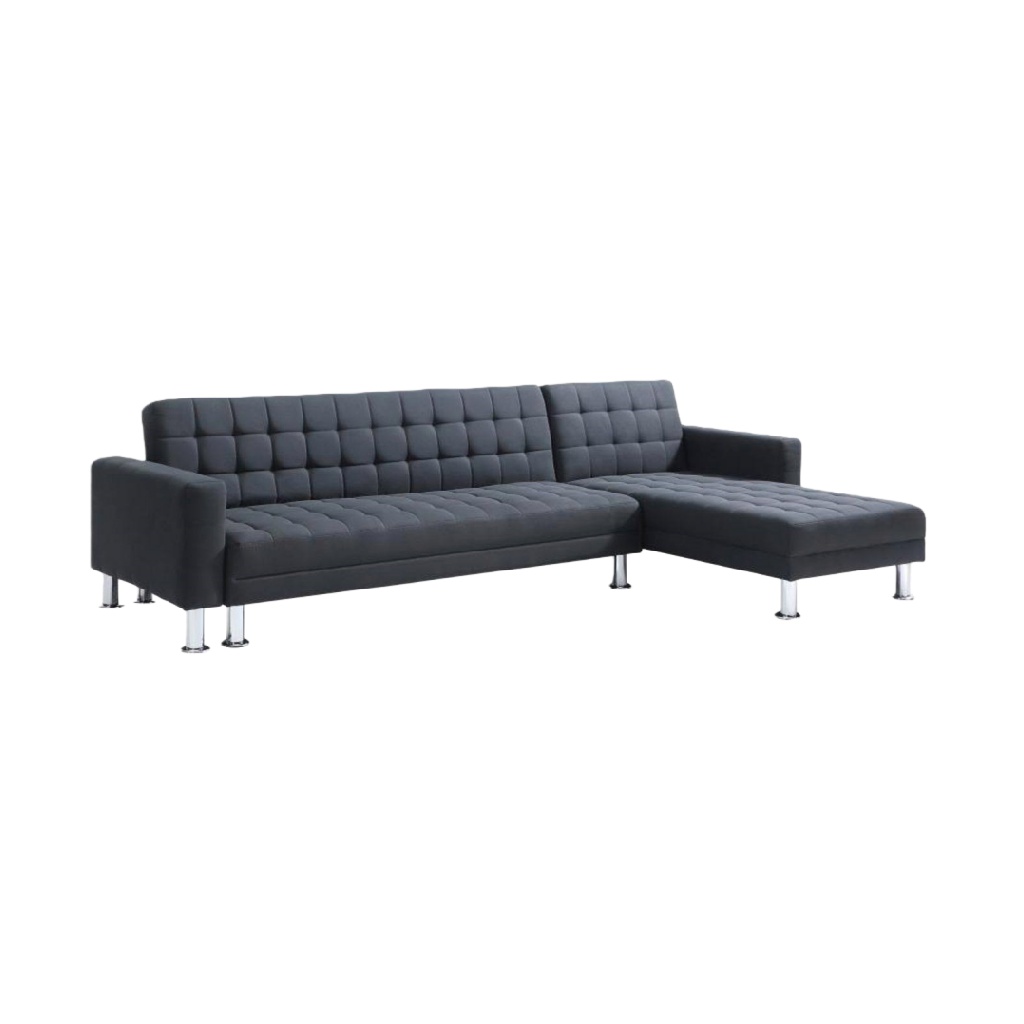 Canapé d’angle droit convertible en tissu gris foncé – design moderne à pieds chromés – 5 places
