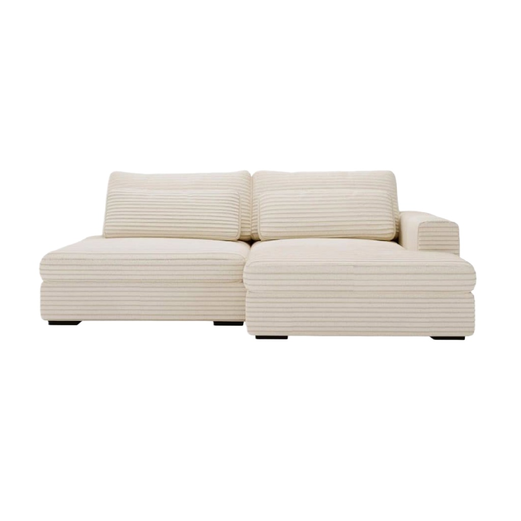 Canapé d’angle en tissu côtelé beige clair – Style scandinave moderne et confortable