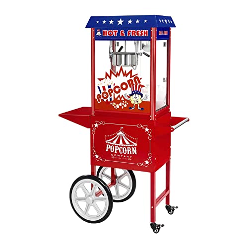 Royal Catering Machine à Popcorn Design américain Chariot RCPW 16.1 (1.600W, rendement horaire 5 kg/h, 16 L/h, diamètre de la cuve en haut 18,5 cm, récipient téflon, rouge avec chariot) : Cuisine et Maison