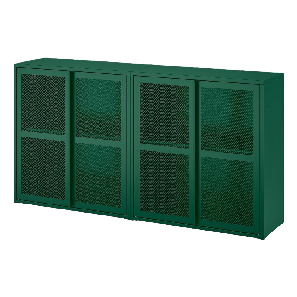 Buffet métallique vert à portes ajourées