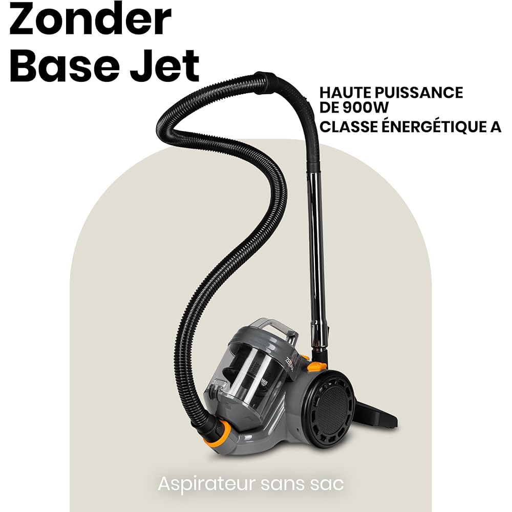 Zeegma Zonder Base Jet aspirateur sans Sac, 899 W Technologie Cyclone Puissance de Performance collecteur de poussière 2L Brosse Turbo 2 filtres HEPA Accessoires, Noir : Cuisine et Maison