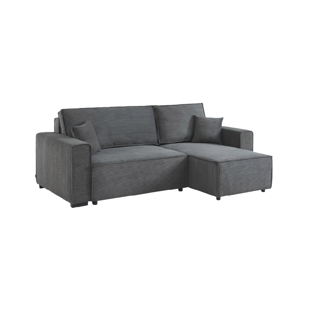 Canapé d’angle en tissu velours côtelé gris foncé