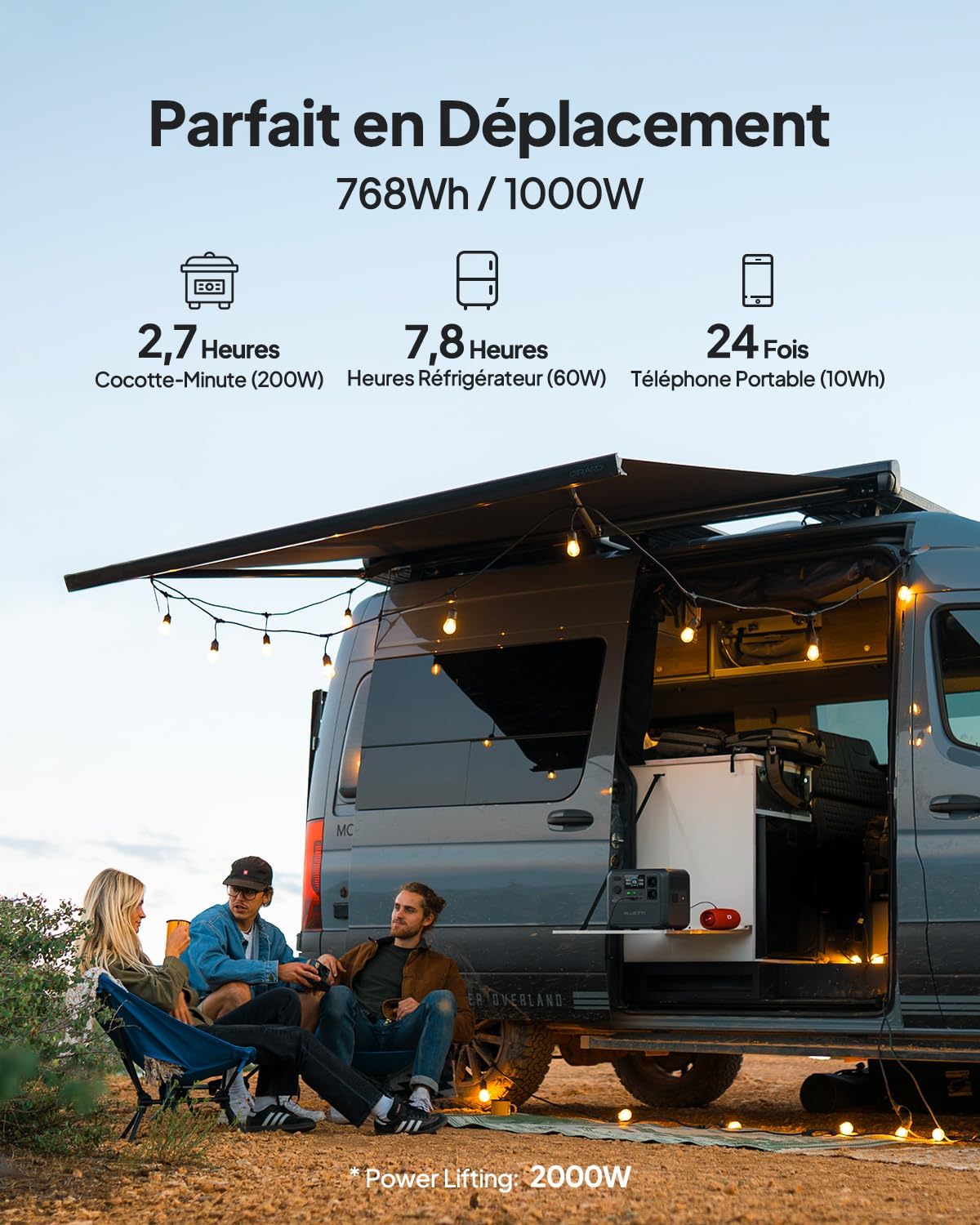 BLUETTI AC70 Station Électrique Portable, Batterie LiFePO4 768Wh avec 2 Prises CA 1000W (Power Lifting 2000W), Port USB Type-C de 100W, Générateur Solaire pour Camping-car, Domestique, Balcon