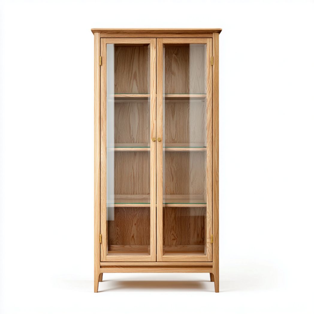 Vitrine en chêne naturel avec portes vitrées et étagères intérieures