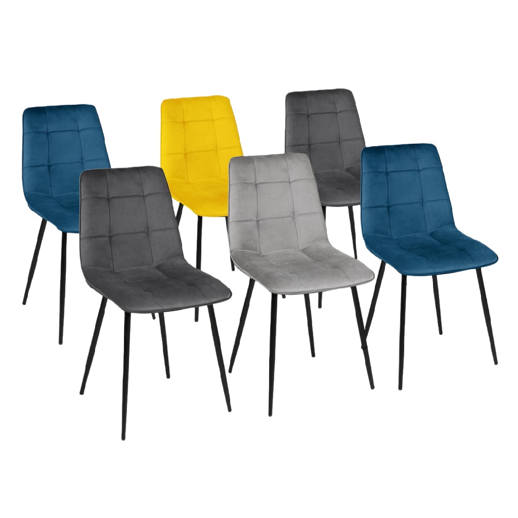 Lot de 6 chaises en velours multicolores avec pieds noirs – Design moderne et confortable