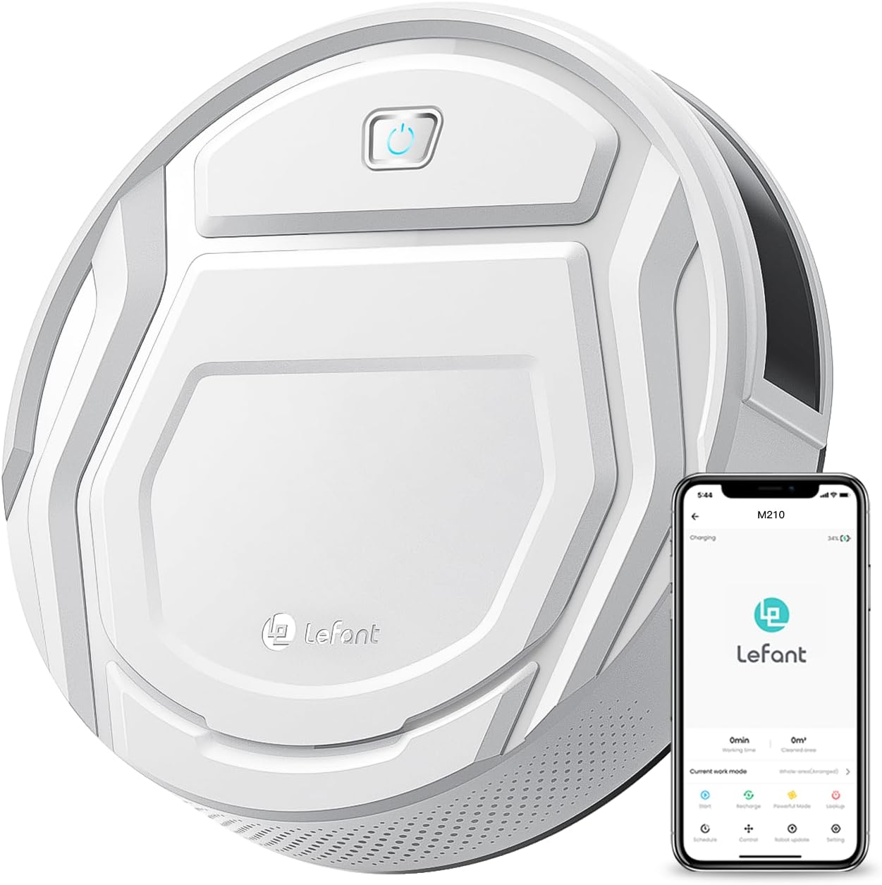 Lefant Aspirateur Robot, Robot Aspirateur Autonomie Mince Silencieux, Connecté avec WiFi/Alexa/App, 3 Modes d'aspirations, Programmable, Idéal pour Les Poils d'animaux Tapis Sols Durs, M210 Blanc