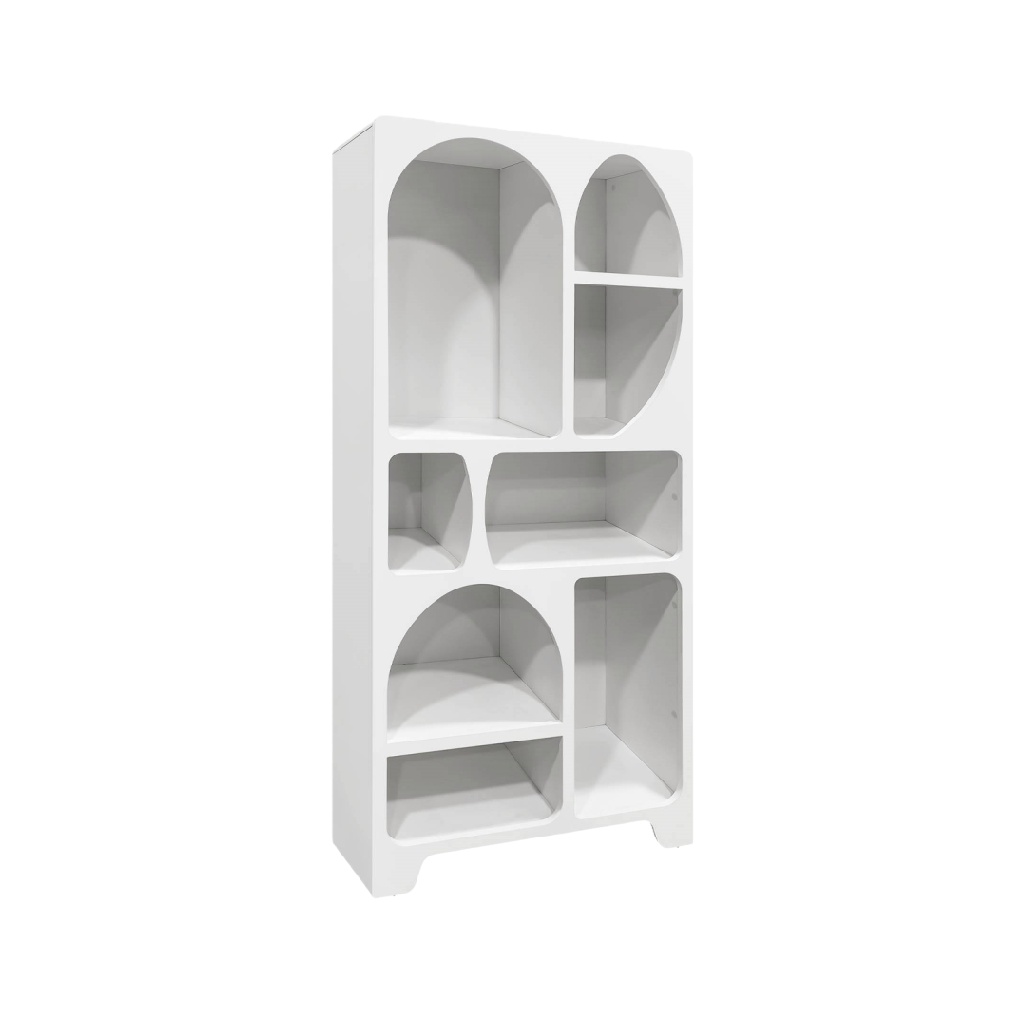 Étagère design géométrique blanche – 6 compartiments arrondis – 90 x 35 x 180 cm