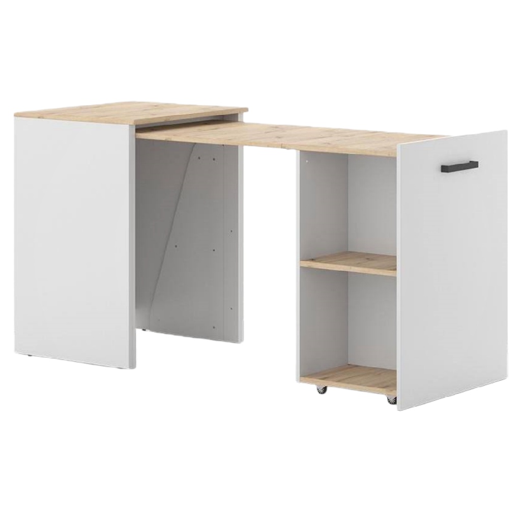 Bureau extensible moderne – bois clair et blanc – compact et fonctionnel