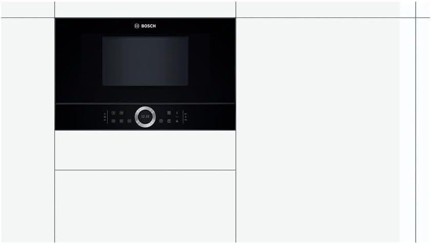 Bosch BFL634GB1 Serie 8 Einbau-Mikrowelle, 38 x 60 cm, 900 W, Türanschlag Links, AutoPilot 7 7 Automatikprogramme, Reinigungsunterstützung, TFT-Touchdisplay, LED-Beleuchtung gleichmäßige Ausleuchtung