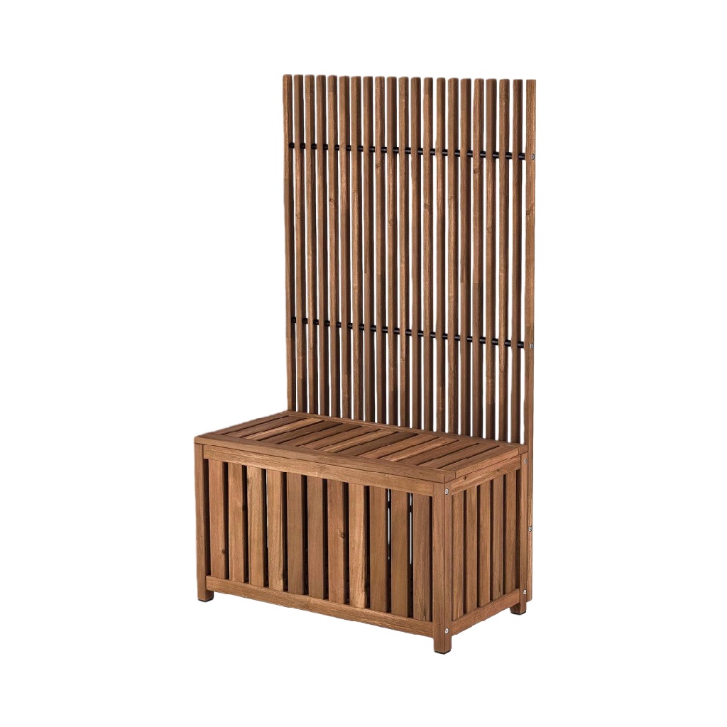 Banc de rangement d’extérieur en bois d’acacia – avec dossier