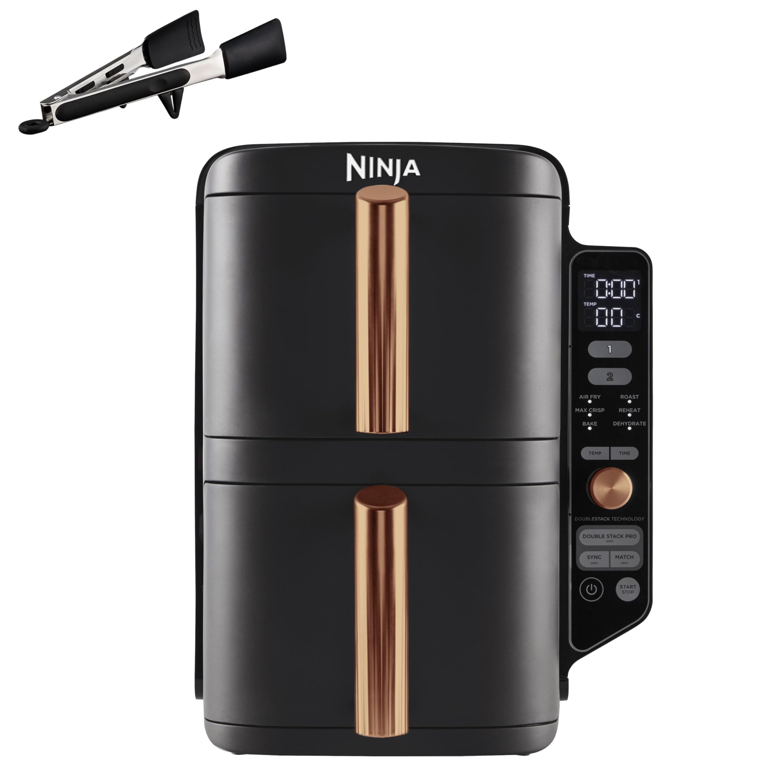 NINJA Double Stack XL Air Fryer 2 Compartiments Verticale, Compact, 4 Niveaux de Cuisson, Capacité de 9,5L, Air Fryer 6-en 1, Pièces Antiadhésives Amo