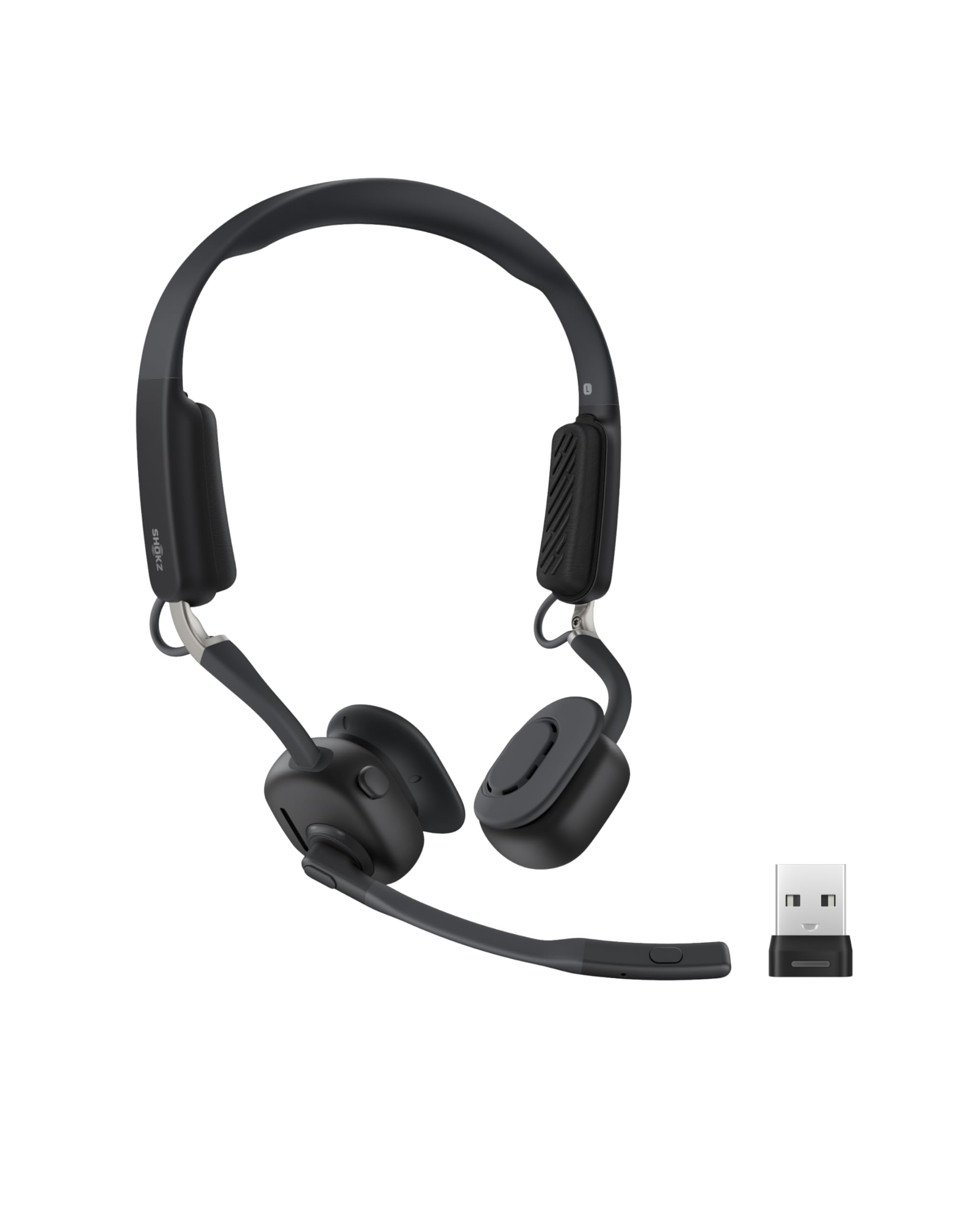 SHOKZ Casque à conduction osseuse OpenMeet UC, adaptateur USB-A, casque Bluetooth oreilles libres avec micro antibruit, écouteurs sans fil travail, appels, réunions, Bluetooth 5.4, autonomie 15 heures