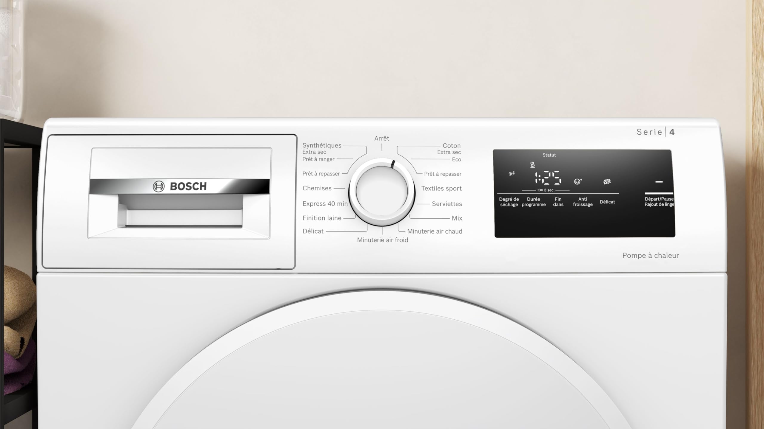 Bosch WTH8300DFR, Série 4, Sèche linge, Pompe à chaleur, 8 kg, Blanc