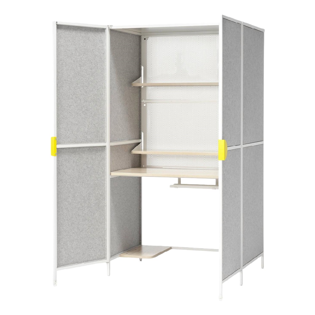 Cabine de travail pliante avec isolation phonique — Bureau compact à étagères intégrées