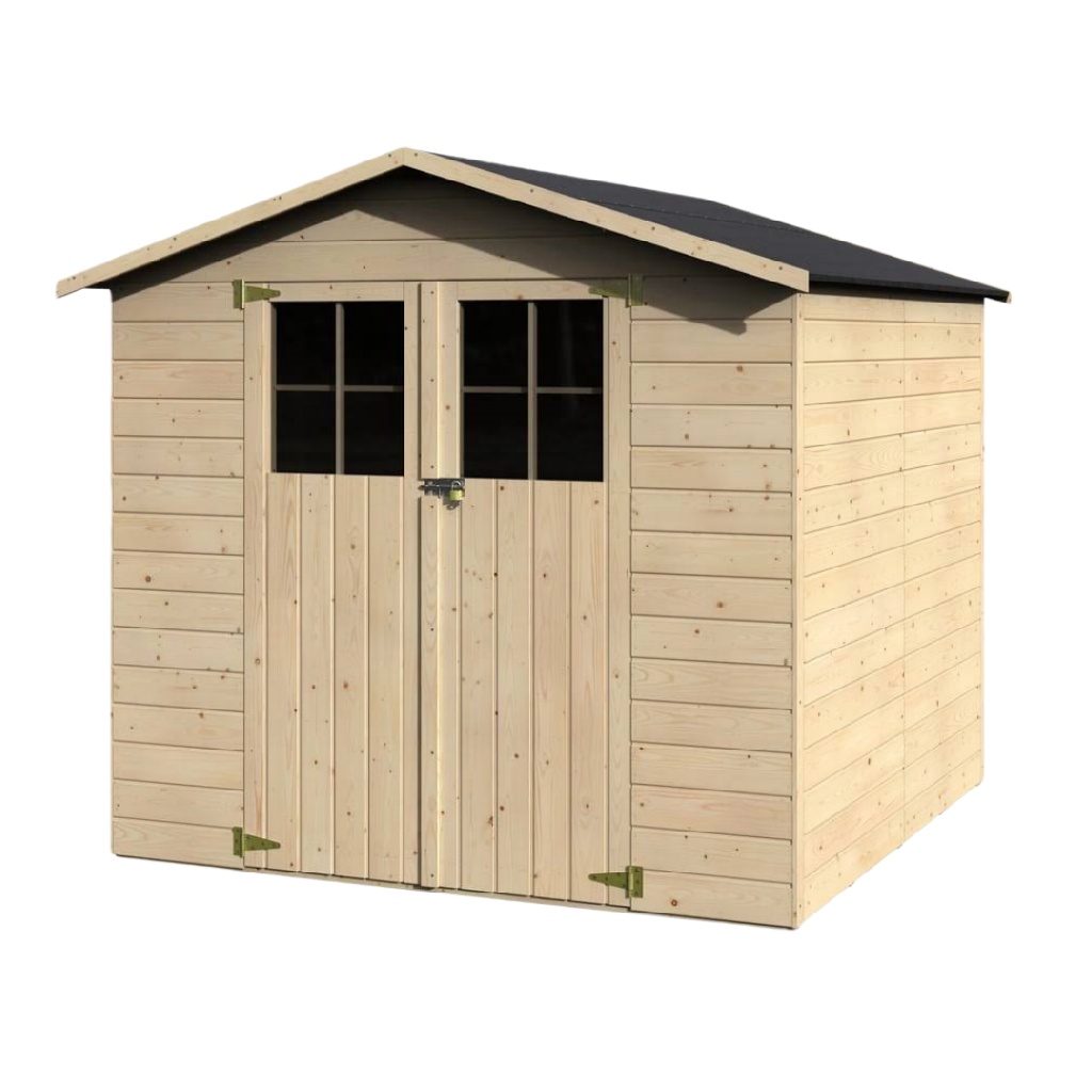 Abri de jardin en bois d’épicéa avec double porte et toit à deux pentes