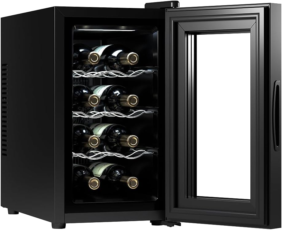 Cecotec Cave à vin 8 bouteilles Bolero Grandsommelier 830 coolcrystal, Refroidissement thermoélectrique, Température réglable entre 8 et 18°C, Commande tactile et affichage, Gaz non nocif.
