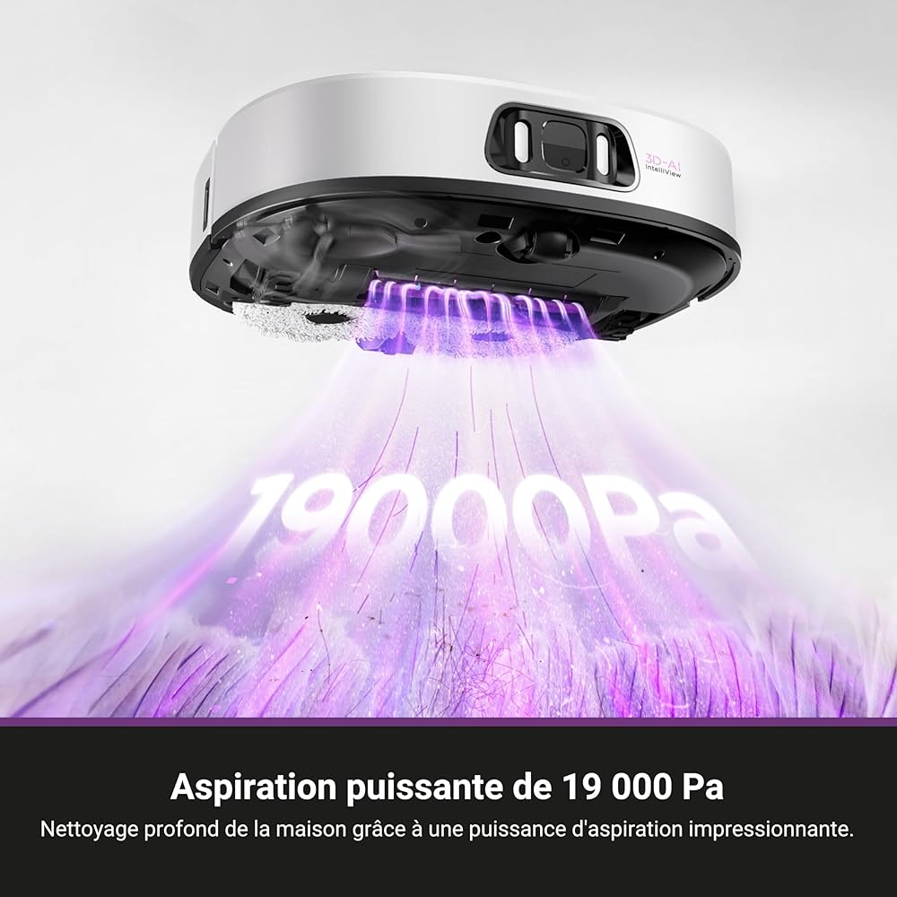 EUREKA J15 Ultra Robot Aspirateur Laveur 19 000 Pa avec Serpillière Extensible Relevable, Brosse Anti Enchevêtrement, Aspirateur Robot avec Station avec Lavage à l'eau Chaude 75°C, Batterie 5 200 mAh : Cuisine et Maison