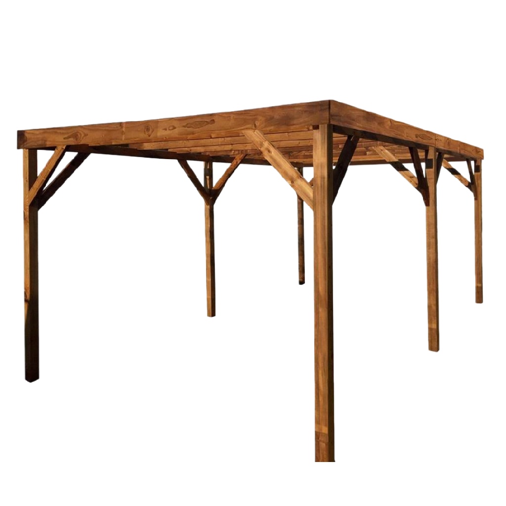 Pergola en bois massif – structure carrée à toit plat – bois traité autoclave – couleur brun naturel