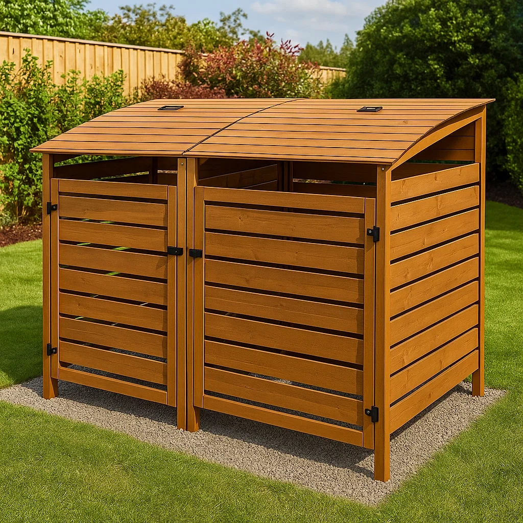 Poubelle de rue en bois de pin marron avec double porte 120x80x120 cm