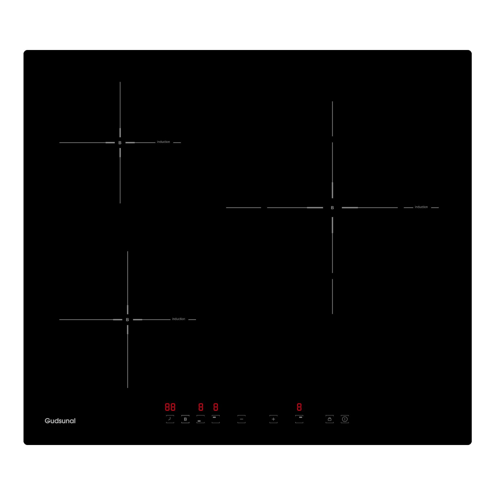 Gudsunal Plaque induction 3 feux, Table de Cuisson Encastrable,7200W, 9 niveaux de chauffage,Boost, Minuterie, Arrêt automatique, Verrouillage de sécu