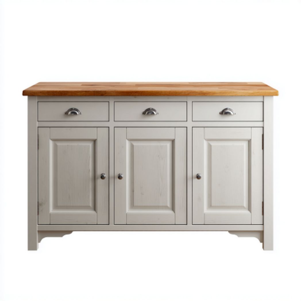 Buffet avec plateau en chêne et finition peinte gris clair