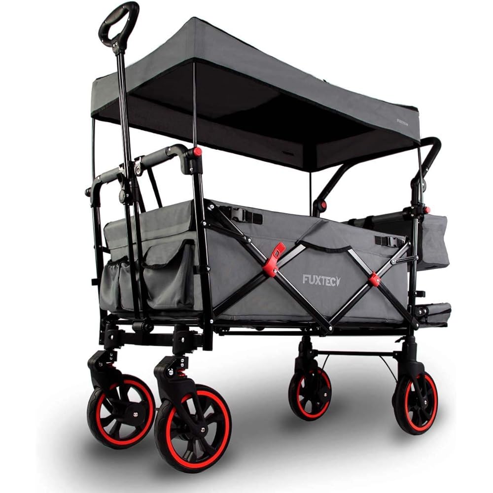 Fuxtec Chariot Premium Cruiser Gris, L'Original, Chariot de Jardin Pliable Pour Enfants, Transport, Plage, Ville, Forêt, à Tirer ou à Pousser, Capacité De Charge 75 kg : Jardin