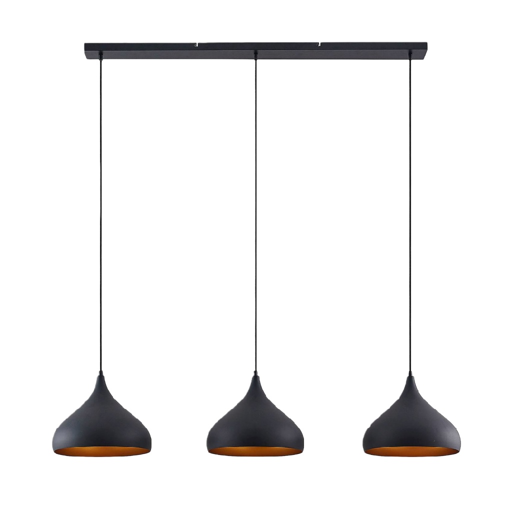 Suspension à trois abat-jour en métal noir mat – style industriel