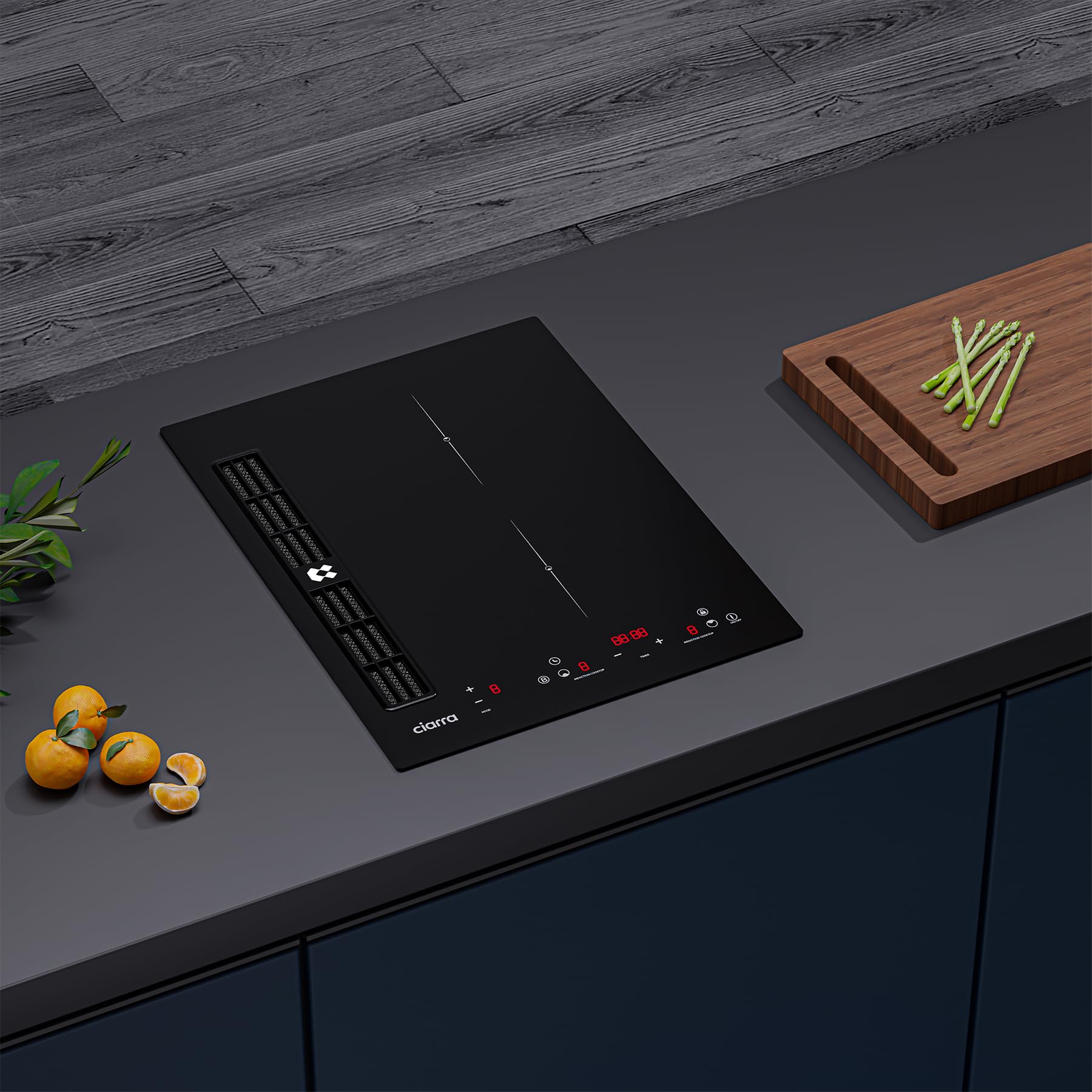 CIARRA One Plaque à Induction et Hotte Intégrée-39cm-3200W-9 Niveaux de Puissante-460m³/h- Évacuation ou Recyclage-4 Vitesses-Fonction Boost-Filtratio