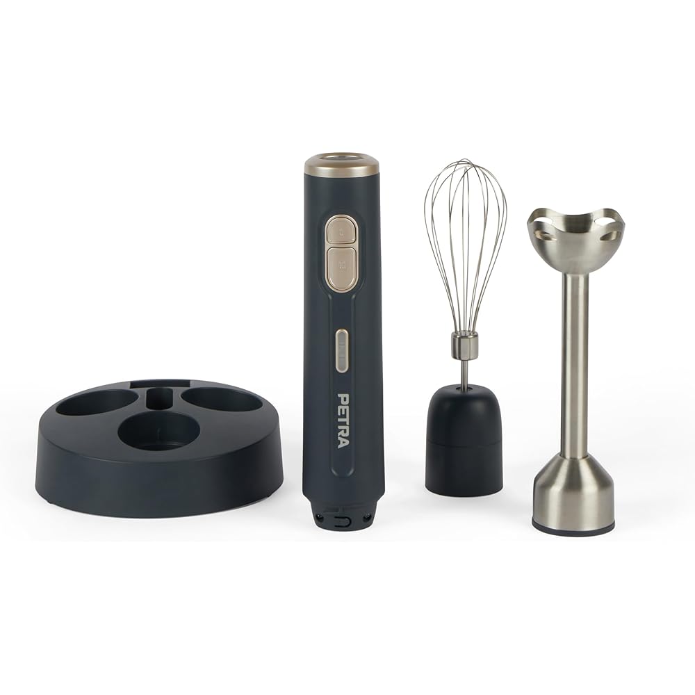 Petra PT5394BGRYVDE Mixeur 2 en 1 sans fil avec fouet et tige de mixage en acier inoxydable, batterie rechargeable de 10,8 V, 2 vitesses, base de rangement antidérapante et voyant LED : Cuisine et Maison