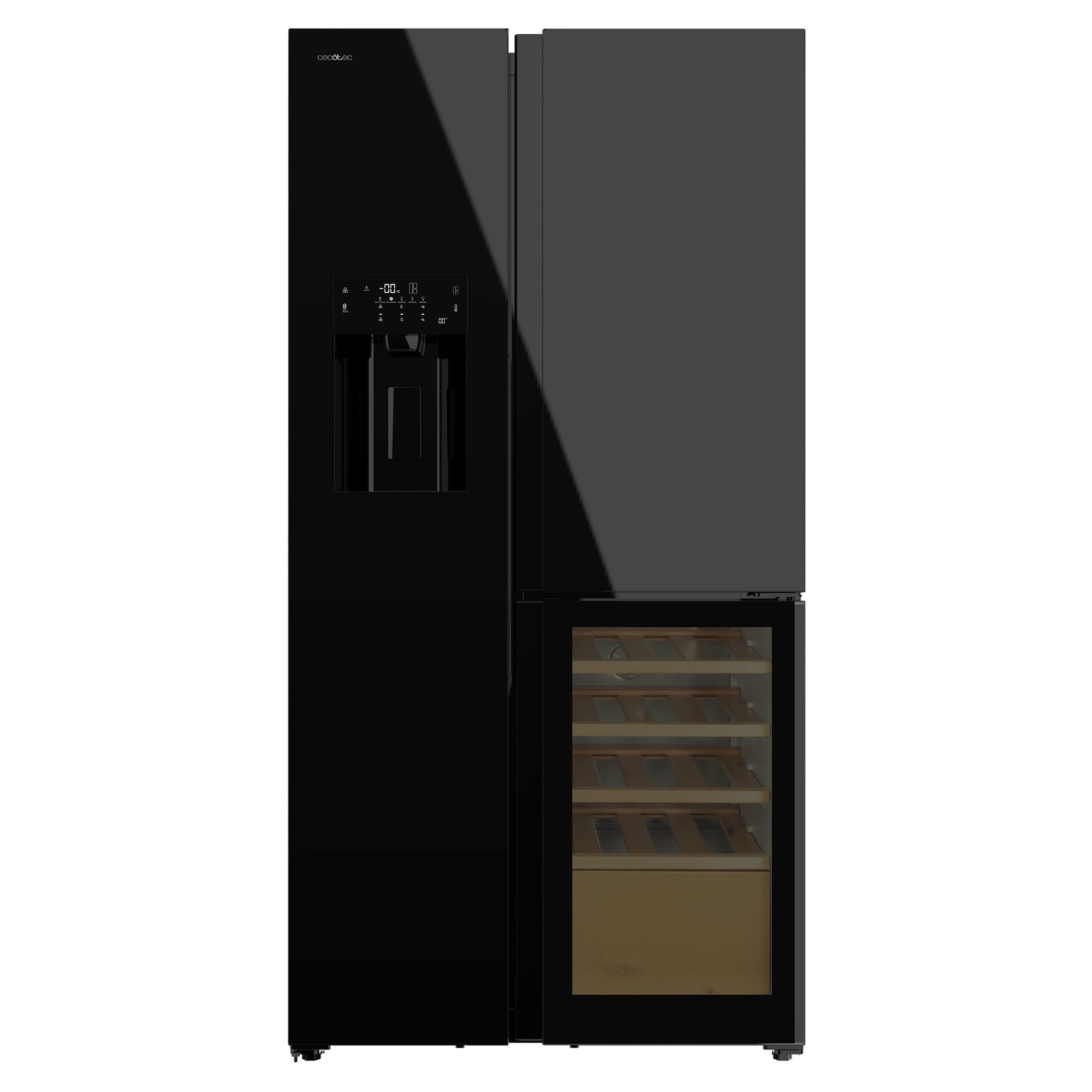 Cecotec Réfrigérateur avec 3 portes Bolero CoolMarket TDW 529 WID Black Glass E. Réfrigérateur 3 portes noir, cave à vin, 529L, Inverter Plus, Total N