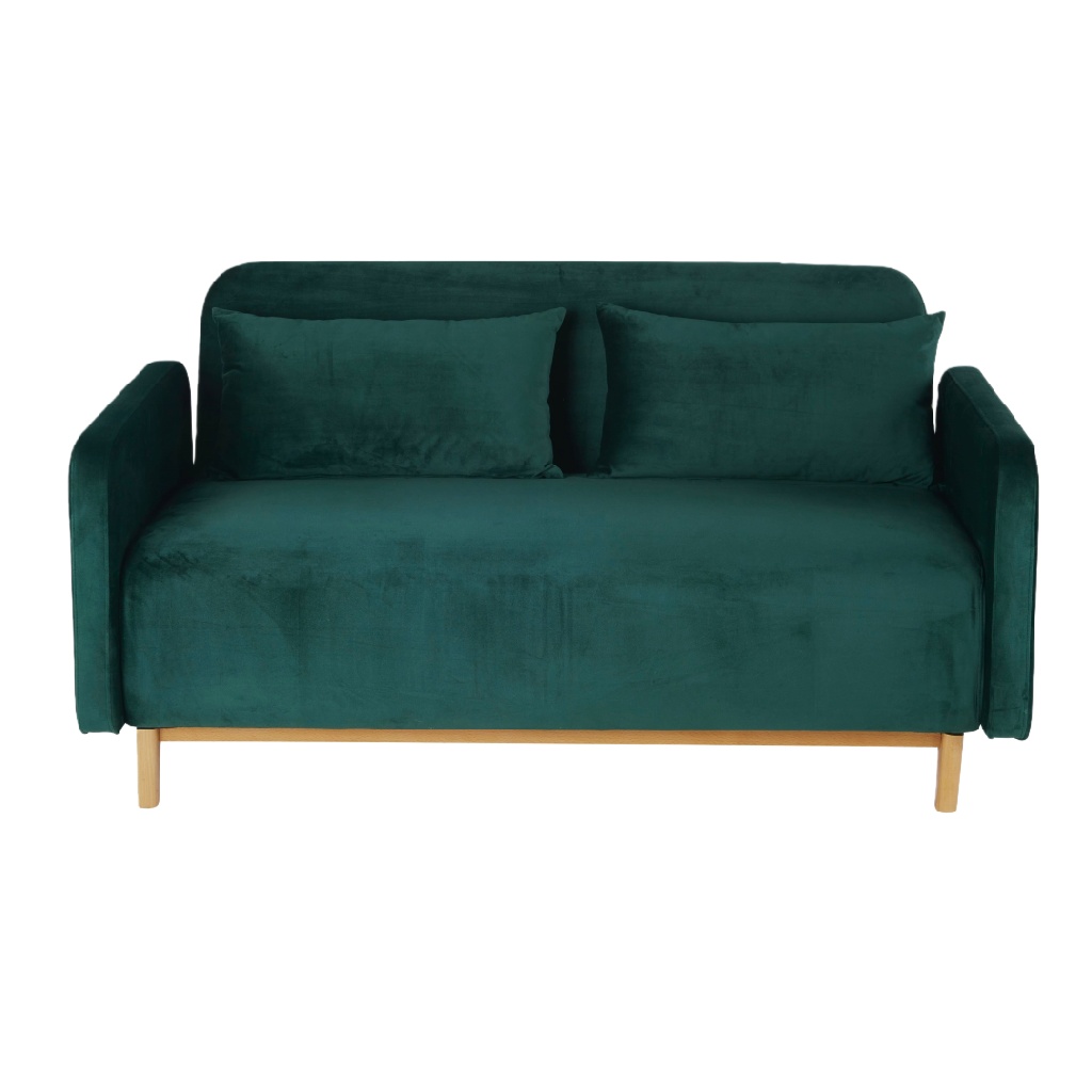 Canapé-lit 2 places en velours vert émeraude – style scandinave – confort et élégance
