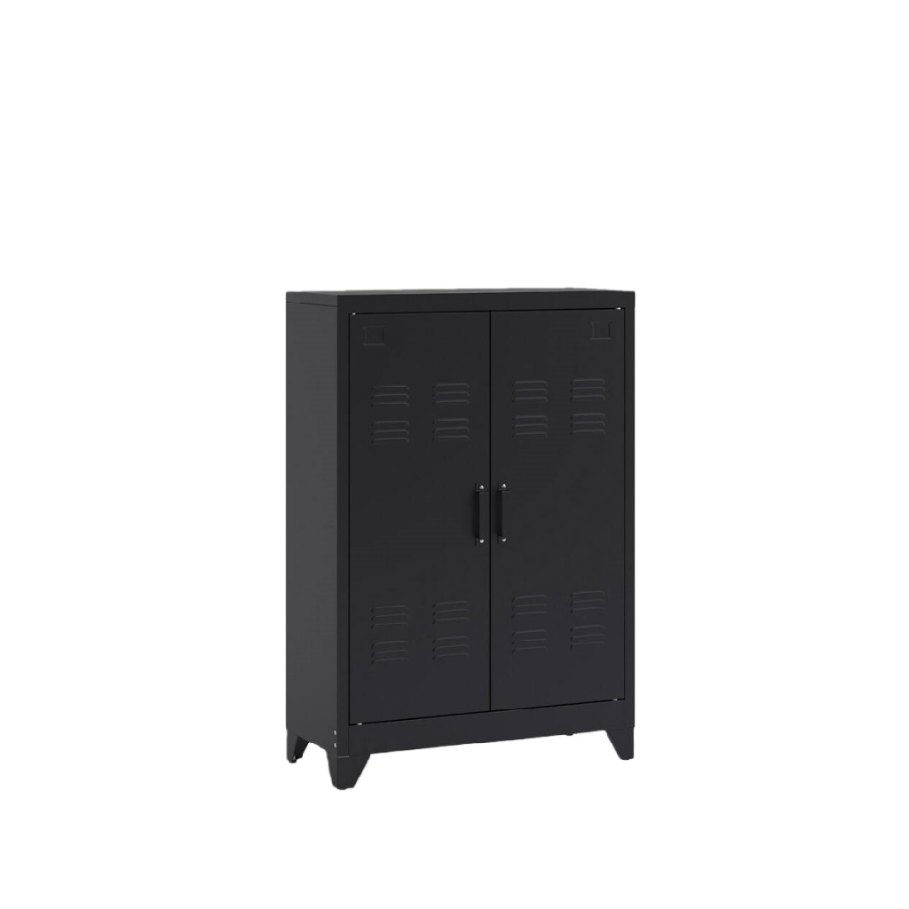 Armoire métallique noire à deux portes – style industriel, rangement robuste