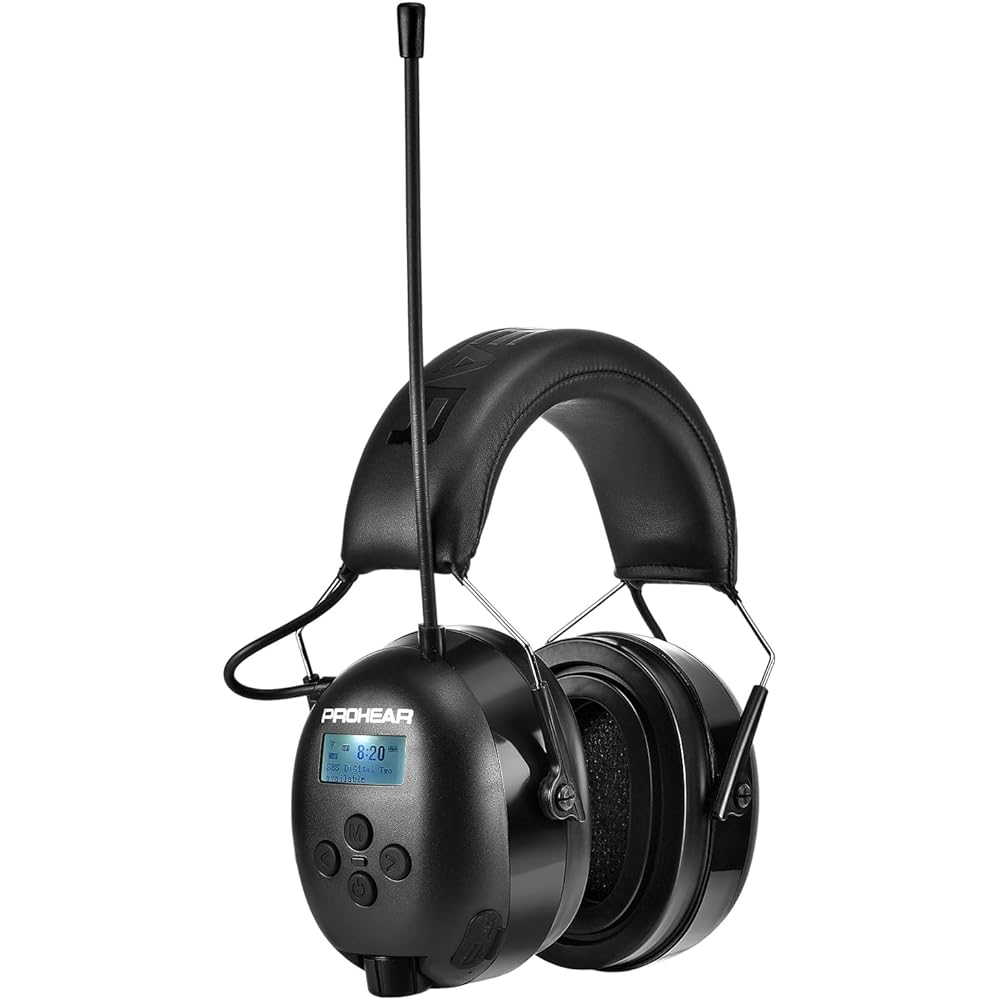 PROHEAR 033A Casque Anti Bruit Radio, DAB+/FM Radio et Bluetooth sans fil, Protection Auditive Electronique Rechargeable, SNR 31dB/NRR 25dB, Pdéal Pour Chantier, Atelier, Jardin et Tonte,Noir Gel : Bricolage