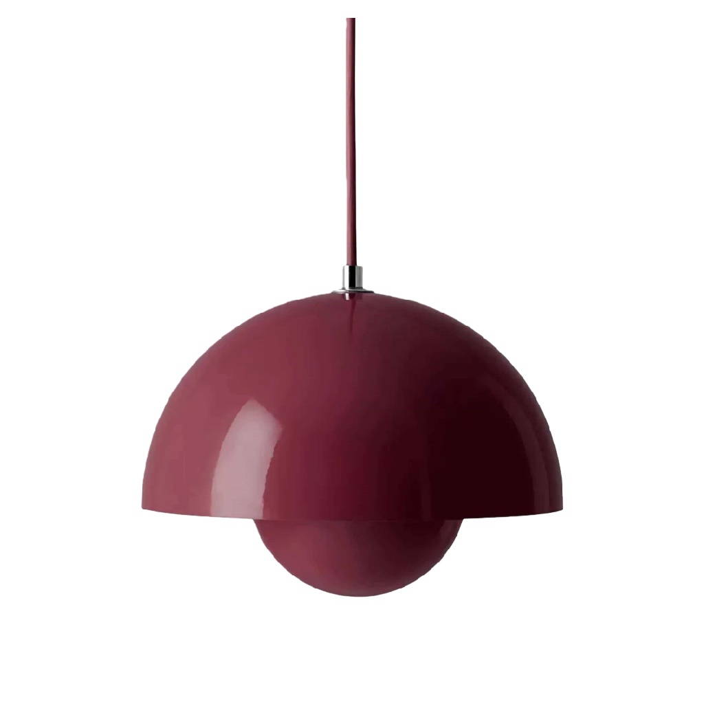 Suspension demi-sphère en métal rouge bordeaux – style rétro nordique