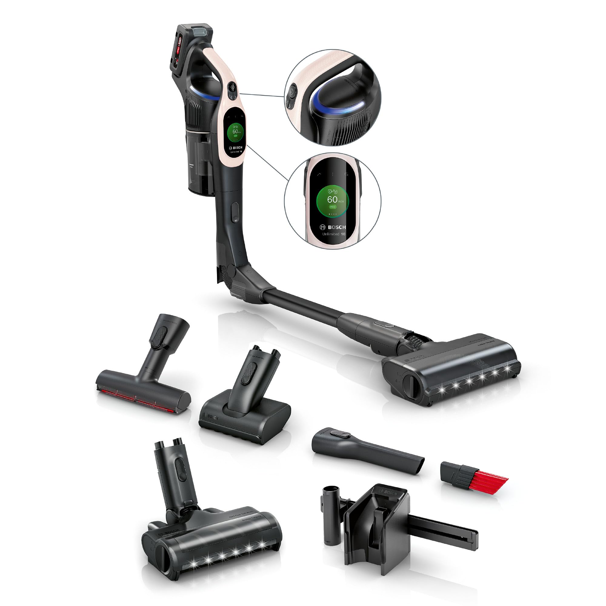 Bosch, aspirateur Balai sans Fil, Unlimited 10, Batterie 4.0 Ah, Technologie MicroClean, bac à poussière Facile à Vider, Tube Flexible, éclairage LED,