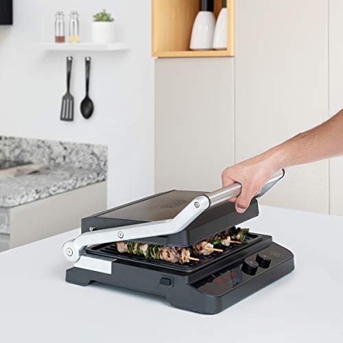 BLACK DECKER BXGR2000E   Grill électrique 2 en 1 2000W, Plaque chauffante et grill, Ouverture à 180º, Contrôle de la température et du temps de cuisson, Écran LCD : Cuisine et Maison