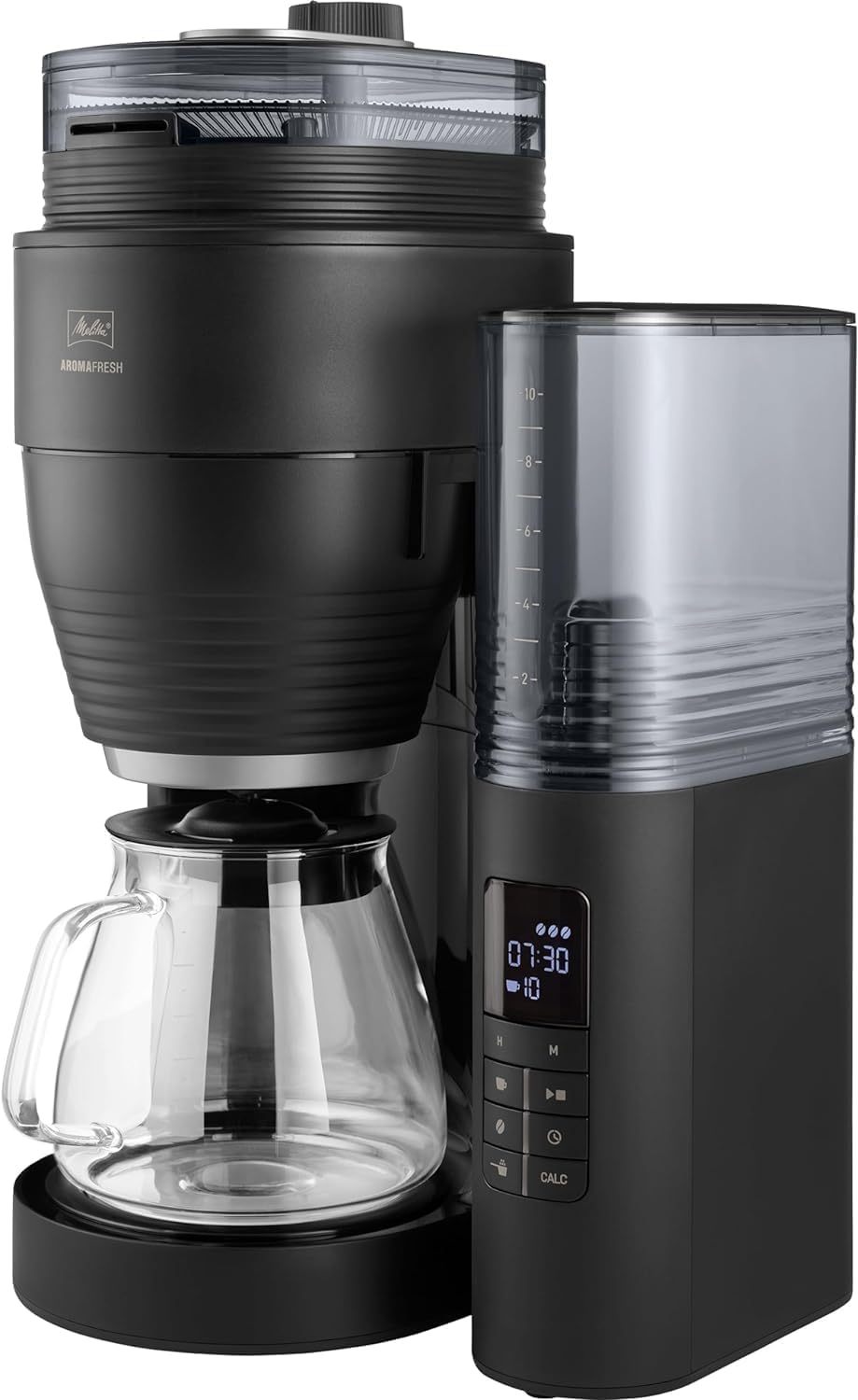 Melitta AromaFresh X - Kaffeemaschine mit Mahlwerk, Filterkaffeemaschine mit Glaskanne und Tropfstopp, für bis zu 10 Tassen Kaffee, schwarz/silber