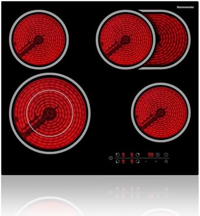 Thermomate 60cm Table de cuisson Vitrocéramique 4 Feux 6600W Encastrable Plaque Vitrocéramique Intégré, Commande Tactile, Verrou Pour Enfants, Minuterie, [Classe énergétique A ] : Gros électroménager