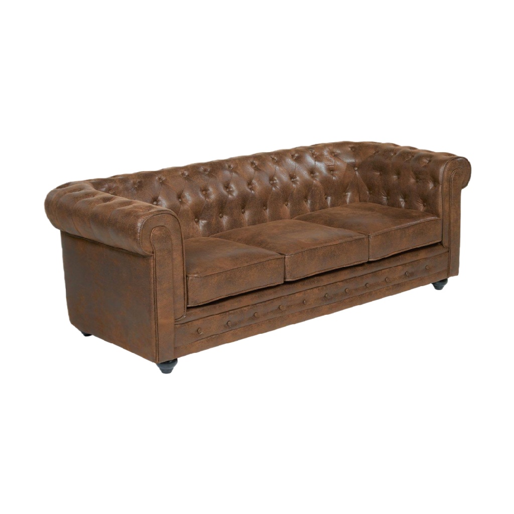 Canapé Chesterfield 3 places en simili-cuir brun – style vintage