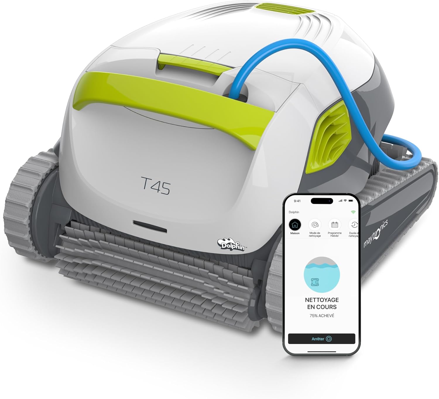 Dolphin T45 Robot nettoyeur électrique avec fil pour Piscine hors-sol jusqu’à 12 m - Nettoyage fond, parois et ligne d'eau - Accessoires de piscine