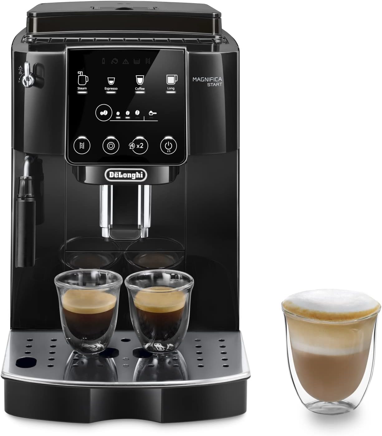 De'Longhi Magnifica Start ECAM222.20B, Machine à Café Automatique avec Buse à Lait, Machine à Espresso à Grains avec 4 Recettes Personnalisées, Panneau de Commande Soft-Touch, 1450W, Noir