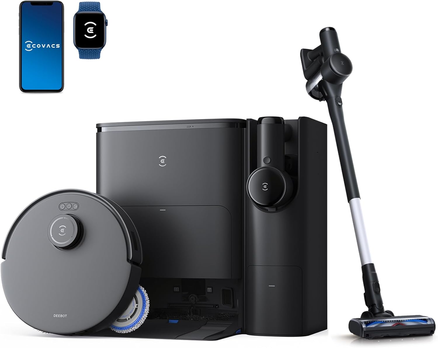 ECOVACS T30S Combo Complete Robot Aspirateur Laveur avec Station Tout-en-Un, Brosse ZeroTangle, Aspiration 11000 Pa, Auto-Levage et Nettoyage de Serpillière à 70℃, Nettoyage Adaptatif des Bords, Noir