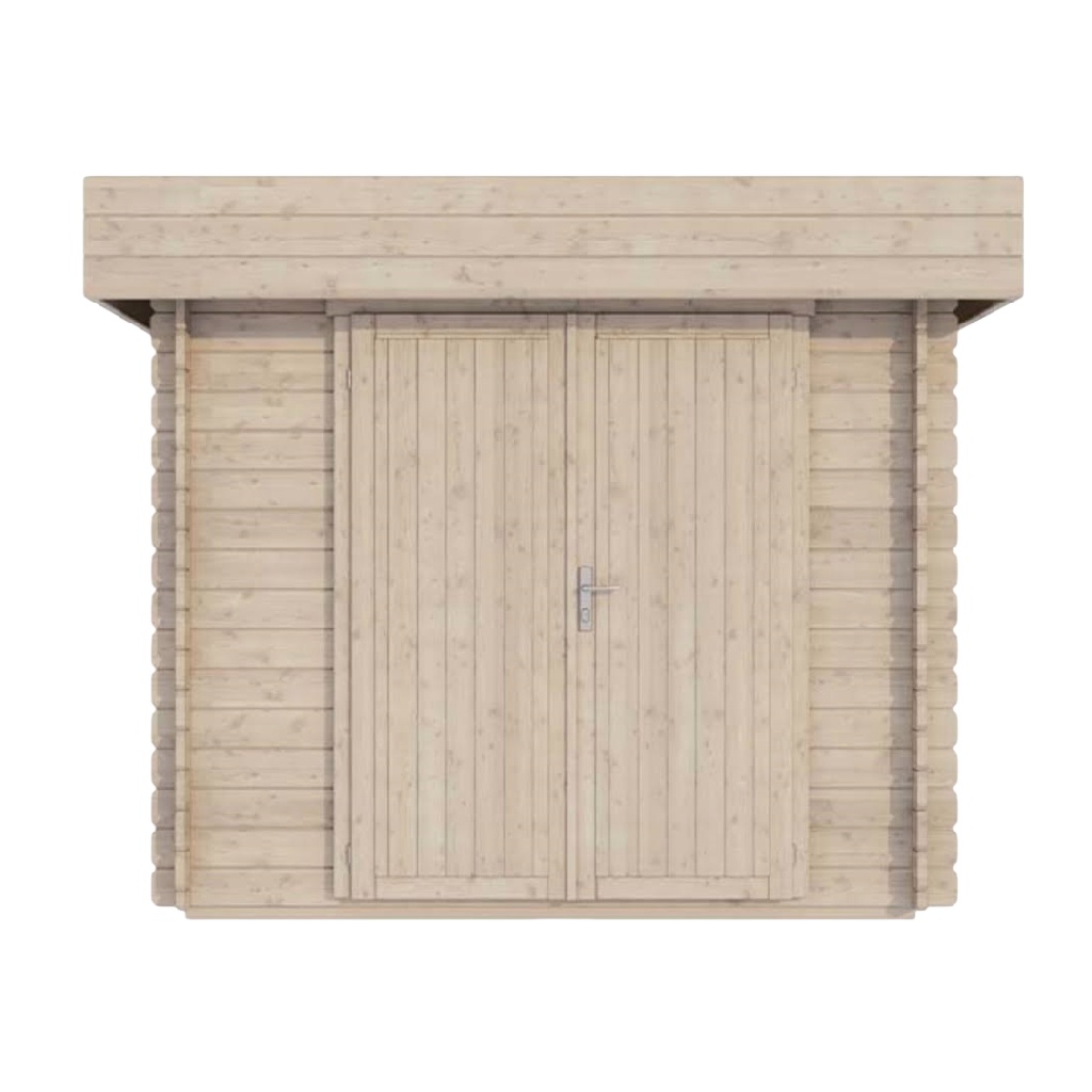 Abri de jardin en bois massif 3 × 2,5 m avec toit plat – cabane de rangement extérieure à double porte