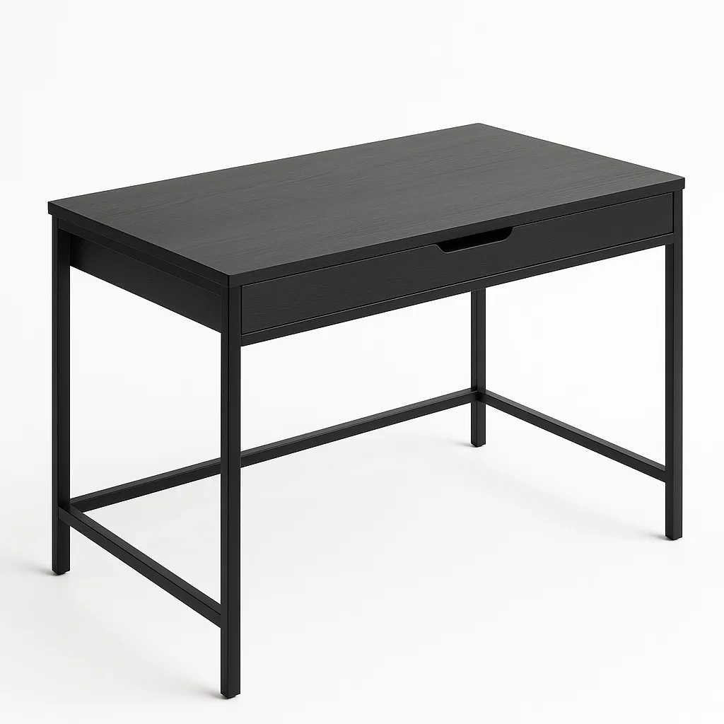 Bureau rectangulaire en bois et métal noir avec tiroir