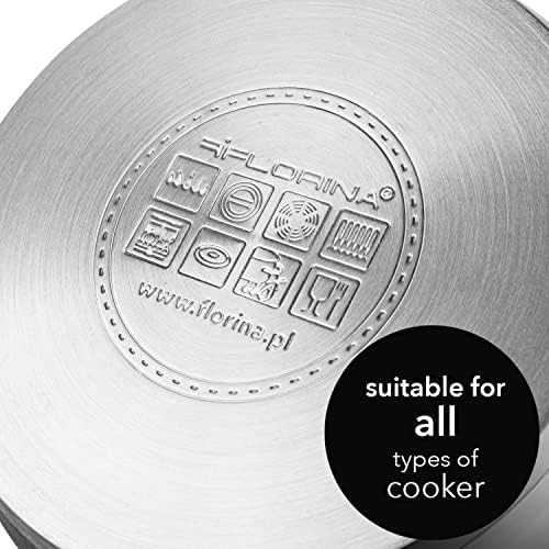 FLORINA Ensemble de Casseroles OLIVER | Set 4 pièces | Acier inox 18/0 | Couvercles en verre trempé | Pour induction, gaz, électrique, céramique | Lave vaisselle | Ensemble pratique et élégant : Cuisine et Maison