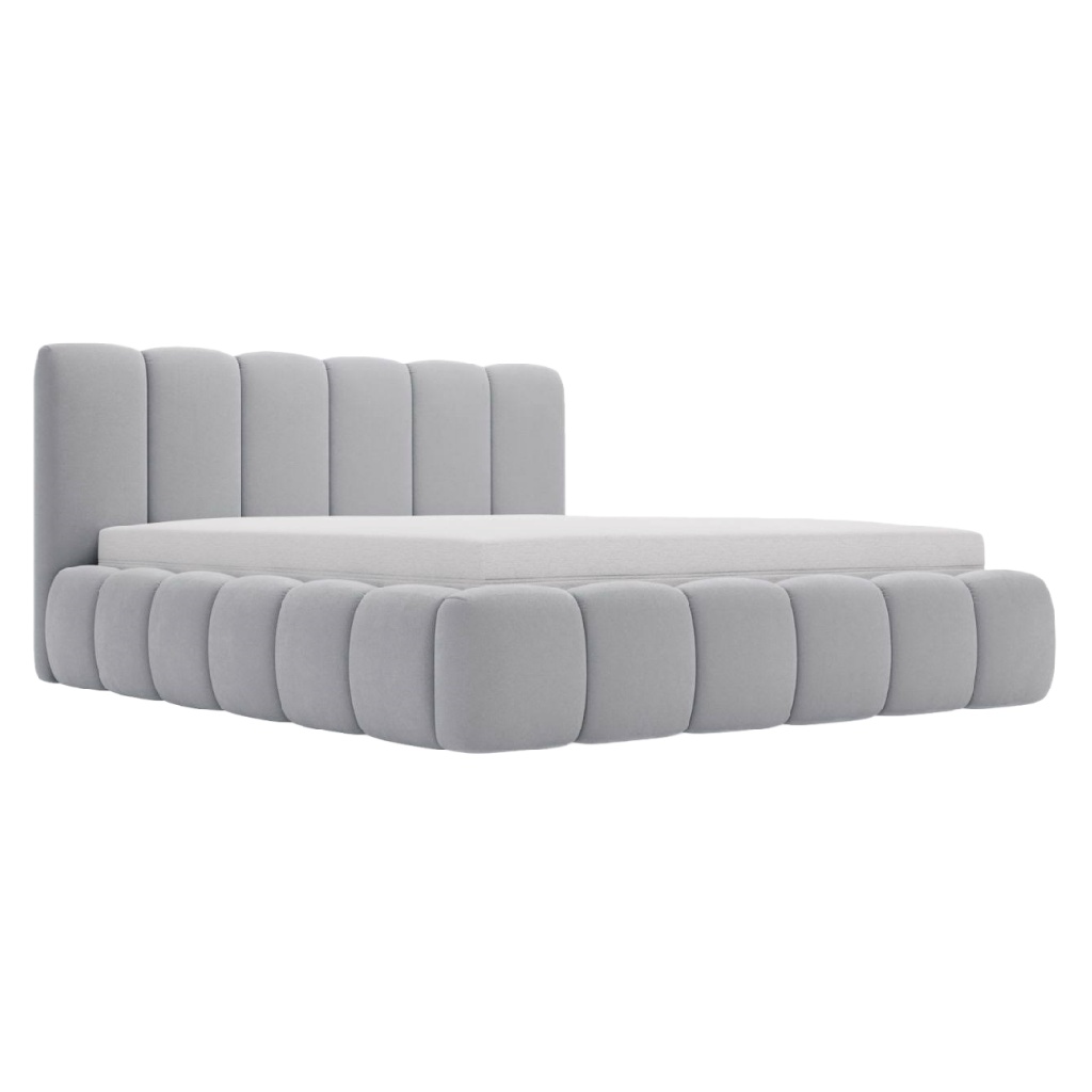 Lit capitonné design moderne — Tissu gris clair rembourré