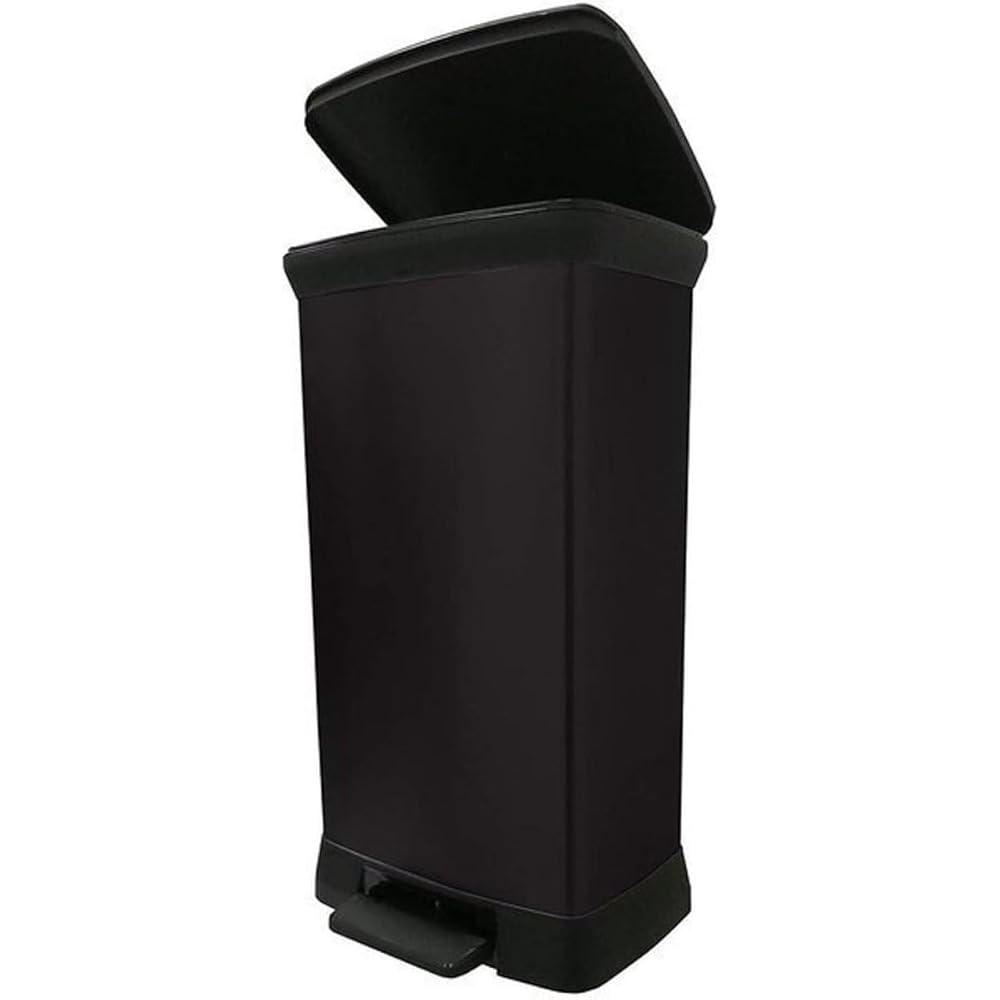 Curver - Poubelle à pédale 50 L, noir, couvercle et anneau pour sac : Cuisine et Maison