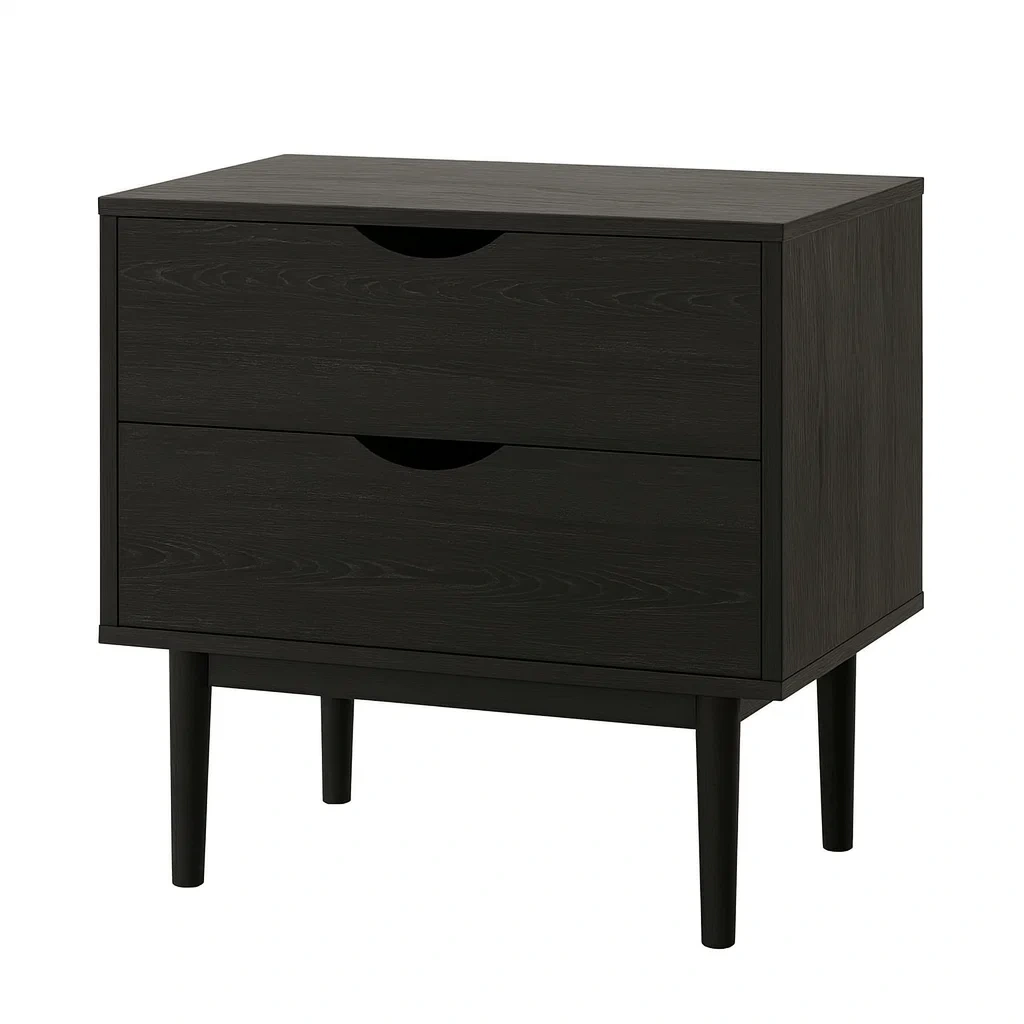 Table de chevet en bois composite noir avec deux tiroirs